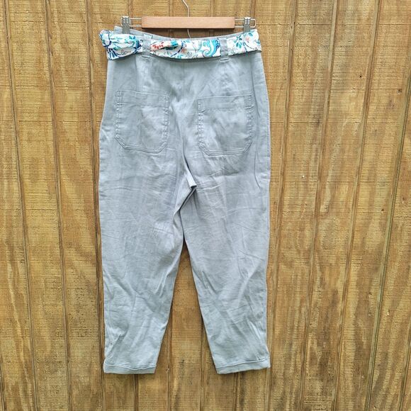 Ett Twa By Anthropologie Mint Linen Blend Cuffed Belted Pants Womens Size 4 - Picture 4 of 12